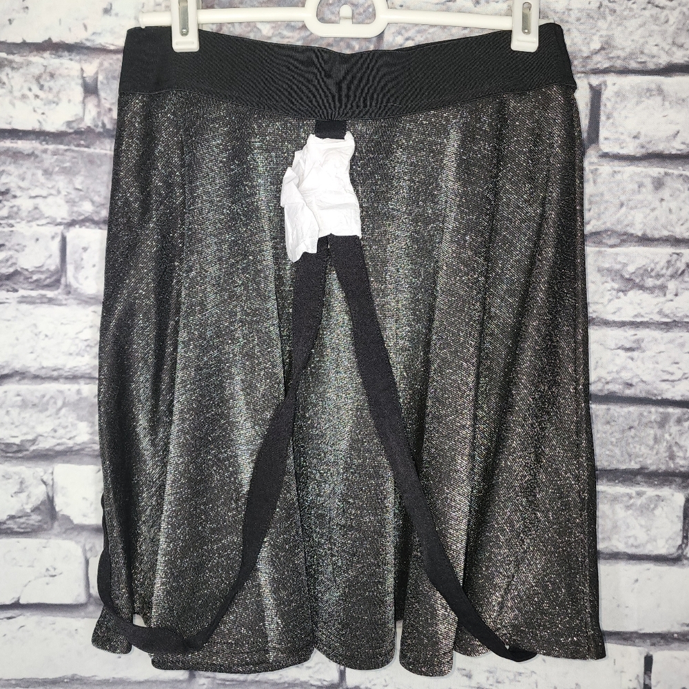 Killstar 'Studio 666' Glittery Black/Silver Skater Skirt with Straps - S - Picture 4 of 4